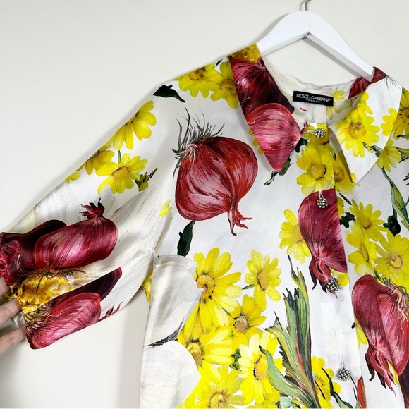 Dolce Gabbana Onion Print Silk Blouse Top - Picture 3 of 14